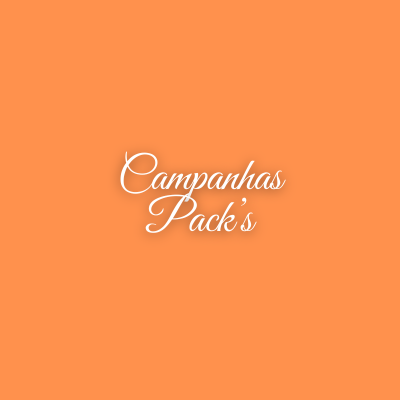 Texto branco cursivo 'Campanhas Pack's' sobre fundo laranja