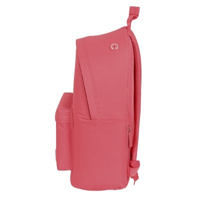 Mochila rosada com bolso lateral e alça ajustável
