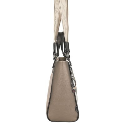 Mala de senhora castanha clara em pele, vista lateral