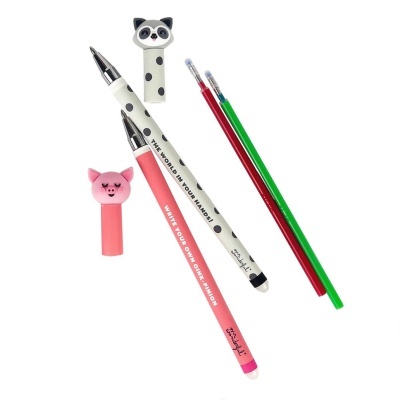 Lápis coloridos com desenhos de animais e texto em destaque nas cores branco, cor-de-rosa, vermelho e verde