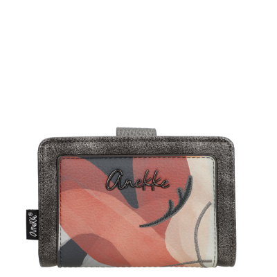 Carteira Anekke cinza com padrão abstrato vermelho e bege