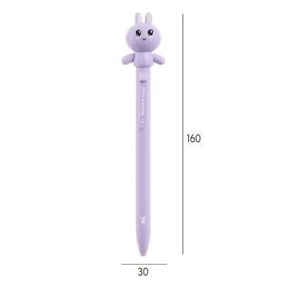 Caneta lilás com figura de coelho e texto BUNNY HUG