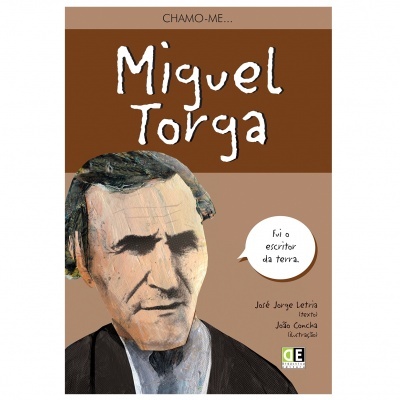 Capa do livro 'Miguel Torga' com ilustração de rosto masculino e texto explicativo
