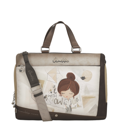 Mala bege castanho Anekke com ilustração e alças castanhas