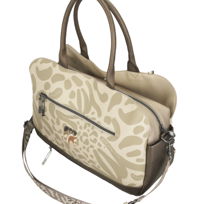 Mala Anekke bege e castanha com padrão animal print e alça ajustável