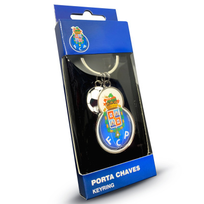 Porta-chaves FC Porto em embalagem azul com chaveiro visível e texto na embalagem