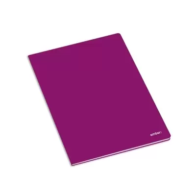 Caderno capa dura roxa com logo ambar no canto