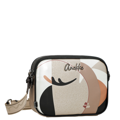 Bolsa de ombro retangular com padrão abstrato e alça ajustável