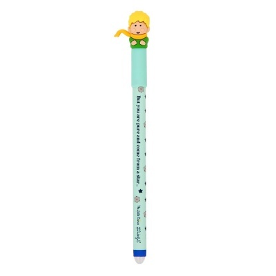 Caneta azul com topo de personagem amarelo e verde