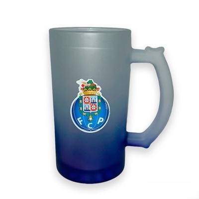 Caneca de vidro azul fosco com brasão FC Porto
