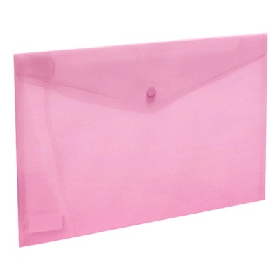 Carteira organizadora transparente cor-de-rosa com fecho por botão