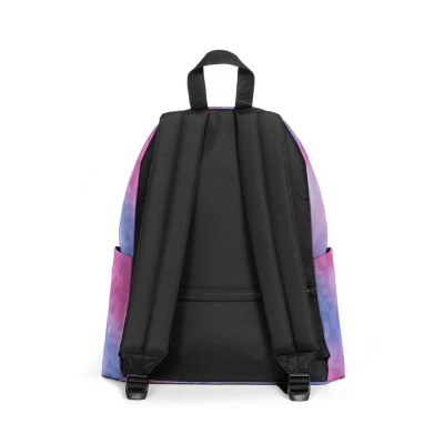 Mochila vista traseira com alças pretas acolchoadas e padrão tie-dye colorido