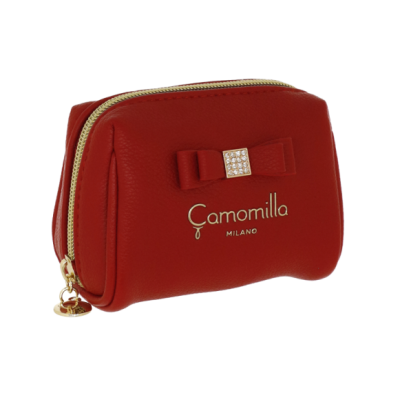 Bolsa de maquilhagem vermelha Camomilla Milano com laço e fecho dourado