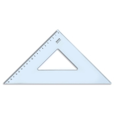 Régua triangular transparente com marcações em centímetros