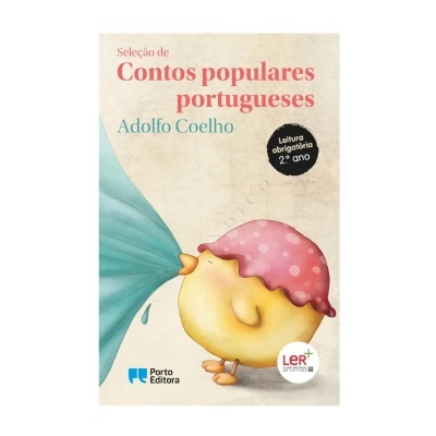 Capa do livro Contos populares portugueses com ilustração de pato e selo de leitura obrigatória 2.º ano