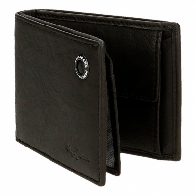 Carteira preta de pele com orifício e logótipo Pepe Jeans