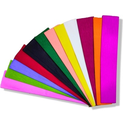 Tiras coloridas de papel crepe dispostas em leque
