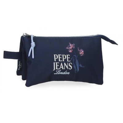 Bolsa estojo azul escura Pepe Jeans com fecho e estampa floral