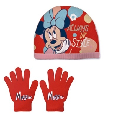 Touca com estampa Minnie Mouse e luvas vermelhas Minnie para crianças