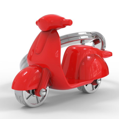 Miniatura de scooter vermelha brilhante com detalhes metálicos prateados