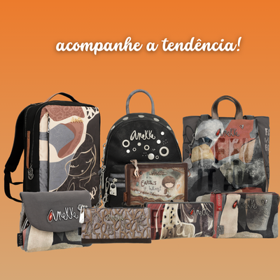 Conjunto de mochilas, malas e carteiras Anekke com padrão abstrato colorido