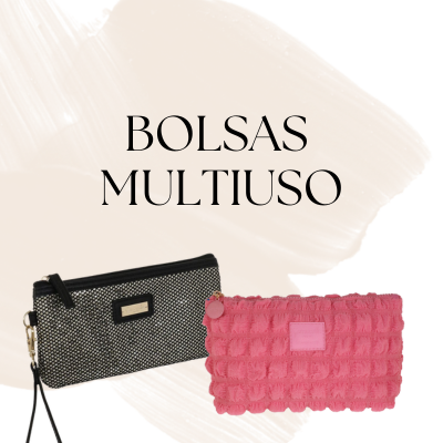 Duas bolsas multiuso, uma preta texturizada e outra rosa felpuda
