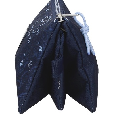 Carteira ou bolsa azul com padrão decorativo e fecho de correr