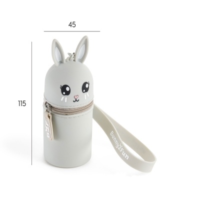 Estojo de silicone cinzento claro em forma de coelho com fecho e alça Bunny2Fun