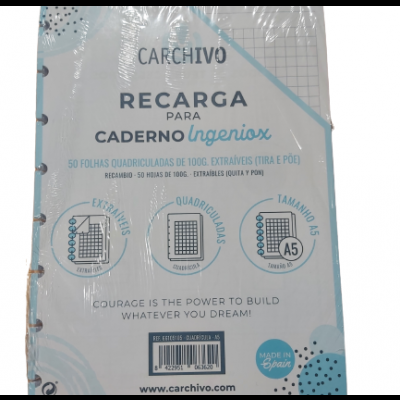 Refil para caderno Carchivio Ingeniox com folhas quadriculadas extraíveis