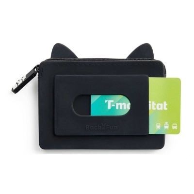 Carteira preta com orelhas de gato e suporte para cartão
