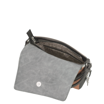 Mala de ombro cinza e castanha com interior padrão