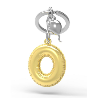 Anel prateado com pendente em forma de balão dourado tipo foil circular