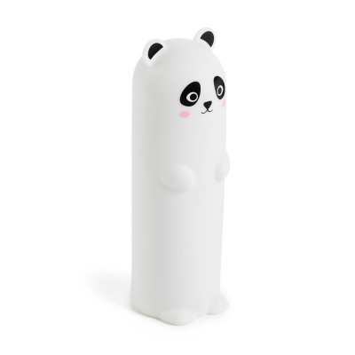 Lampião infantil em forma de panda branco com detalhes em preto e rosa