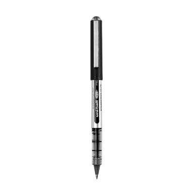 Caneta preta Uni-ball Eye com tampa preta e corpo transparente