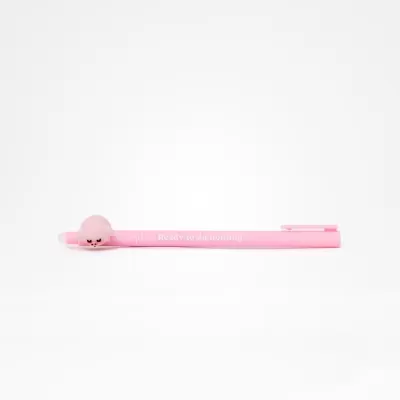 Caneta cor-de-rosa com boneco de porco e texto impresso