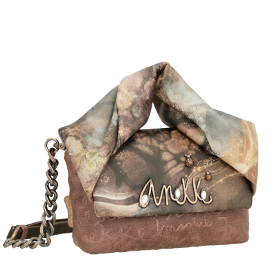 Mala de ombro Anokhi em tecido com padrão abstrato e fecho dourado