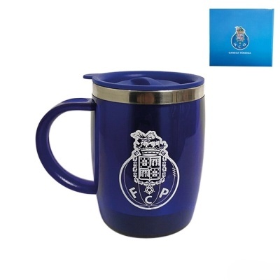 Caneca térmica azul com emblema do F.C.P.