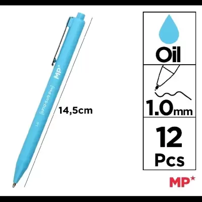 Caneta esferográfica azul com clip metálico de 14,5 cm e tinta a óleo