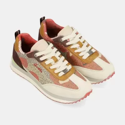 Ténis desportivos Anekke com padrão animal print castanho e vermelho