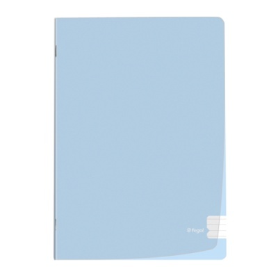 Caderno de capa mole azul com argolas metálicas e texto © fergal