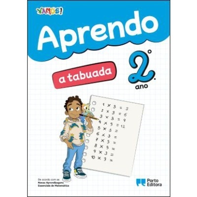 Capa de livro educativa 'Aprendo a tabuada' 2º ano com criança segurando tabuada