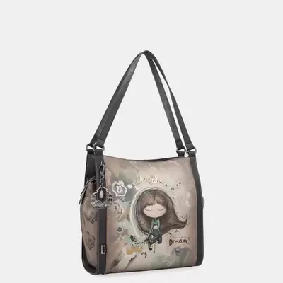 Mala de ombro feminina com ilustração de menina e texto Love No Dream
