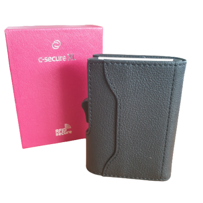 Carteira preta com caixa rosa com texto c-secure XL e RFID Secure