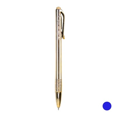 Caneta metálica dourada com clip e relevo no corpo