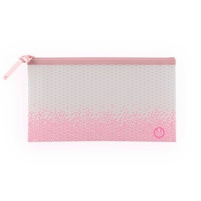 Estojo retangular branco e rosa com fecho de correr