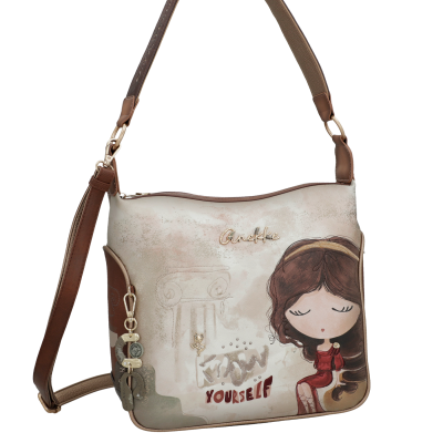 Mala Anekke bege com ilustração e texto Know Yourself