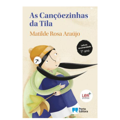 Capa de livro infantil As Cançõezinhas da Tila com ilustração de personagem e selos