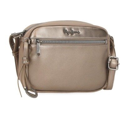 Bolsa bege metálica de ombro Pepe Jeans com fecho e logótipo