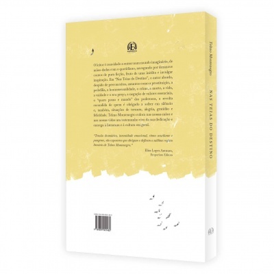 Parte traseira do livro com capa amarela e branca, texto e código de barras