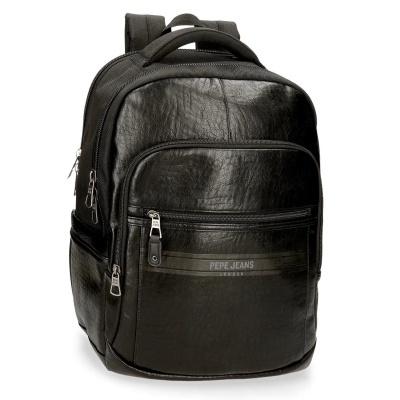 Mochila preta Pepe Jeans com múltiplos fechos e logótipo frontal